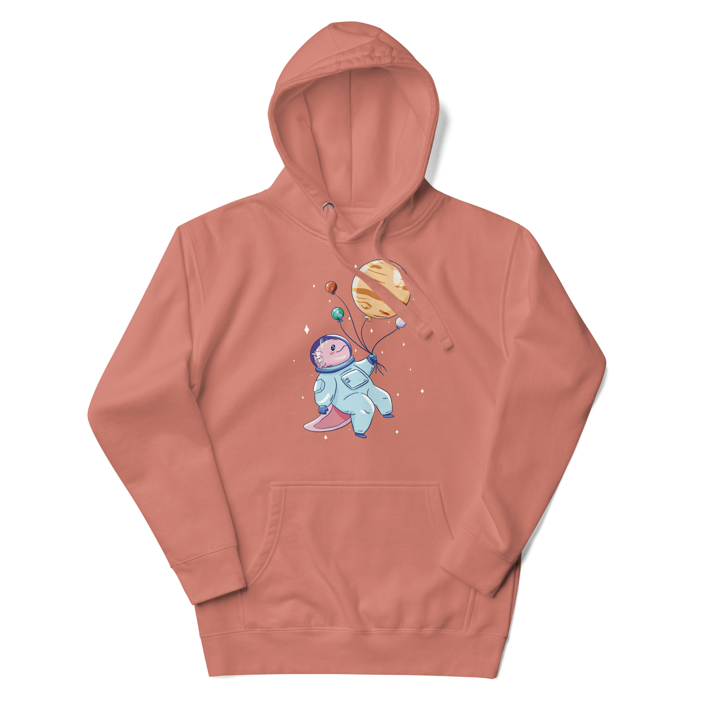 Axolotl in space with planet balloons | Unisex Hoodie