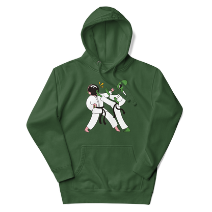 an astronaut and an alien practicing karate | Unisex Hoodie