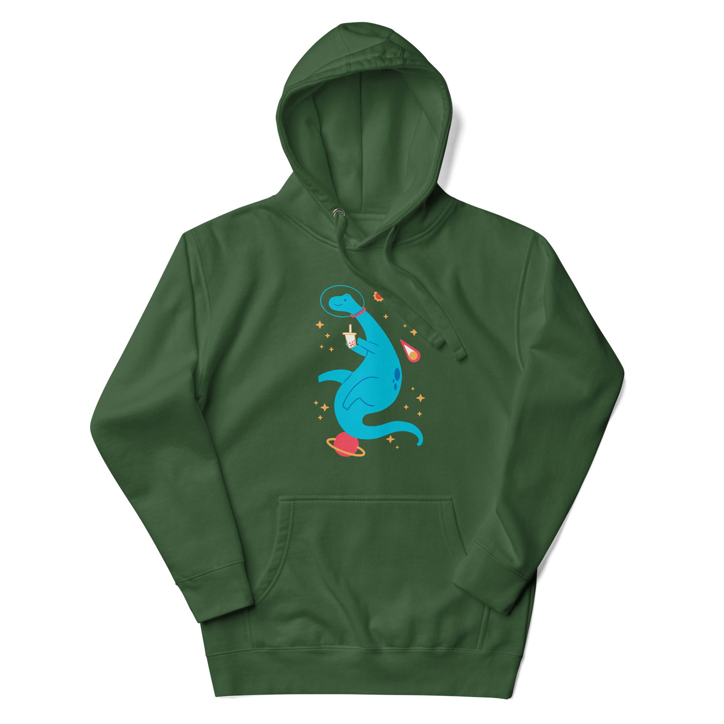 an astronaut dinosaur on space, drinking bubble tea | Unisex Hoodie