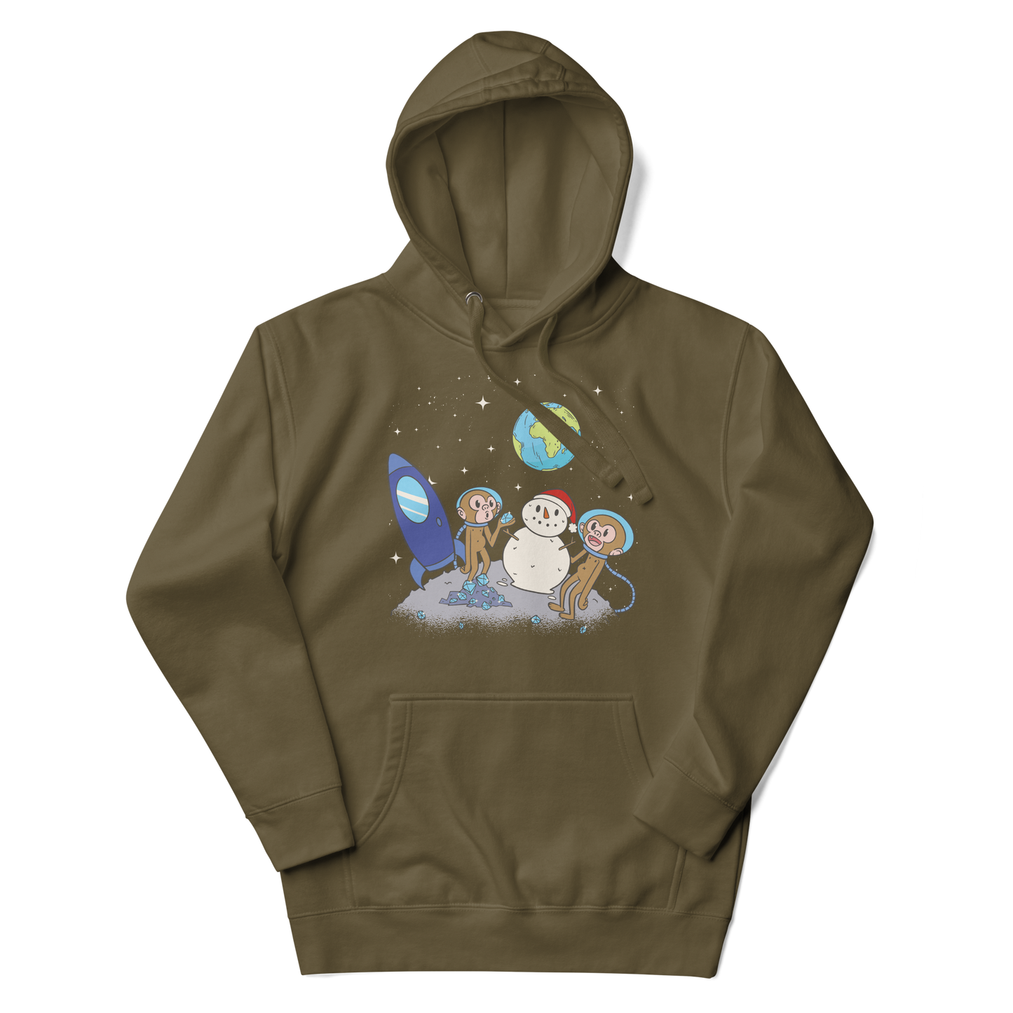 Two monkeys making a snowman in space | Unisex Hoodie