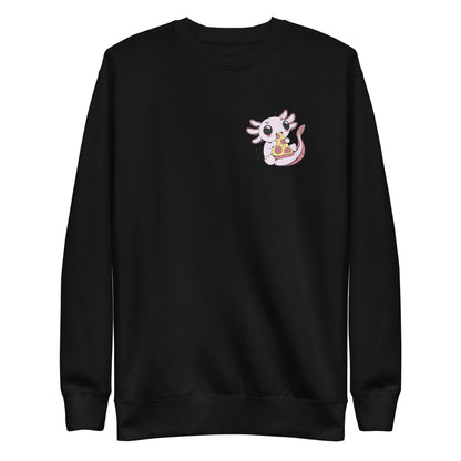 Cute axolotl eating pizza | Unisex Premium Sweatshirt - F&B