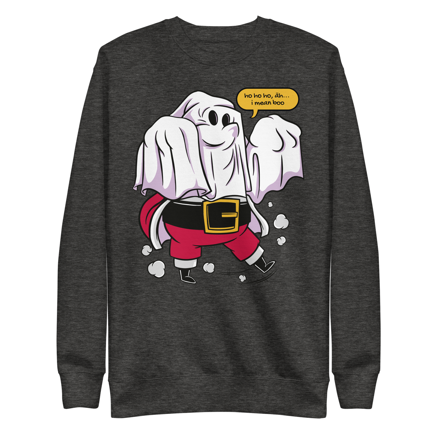 Santa claus wearing a ghost costume and saying "Ho ho ho, I mean boo" | Unisex Premium Sweatshirt