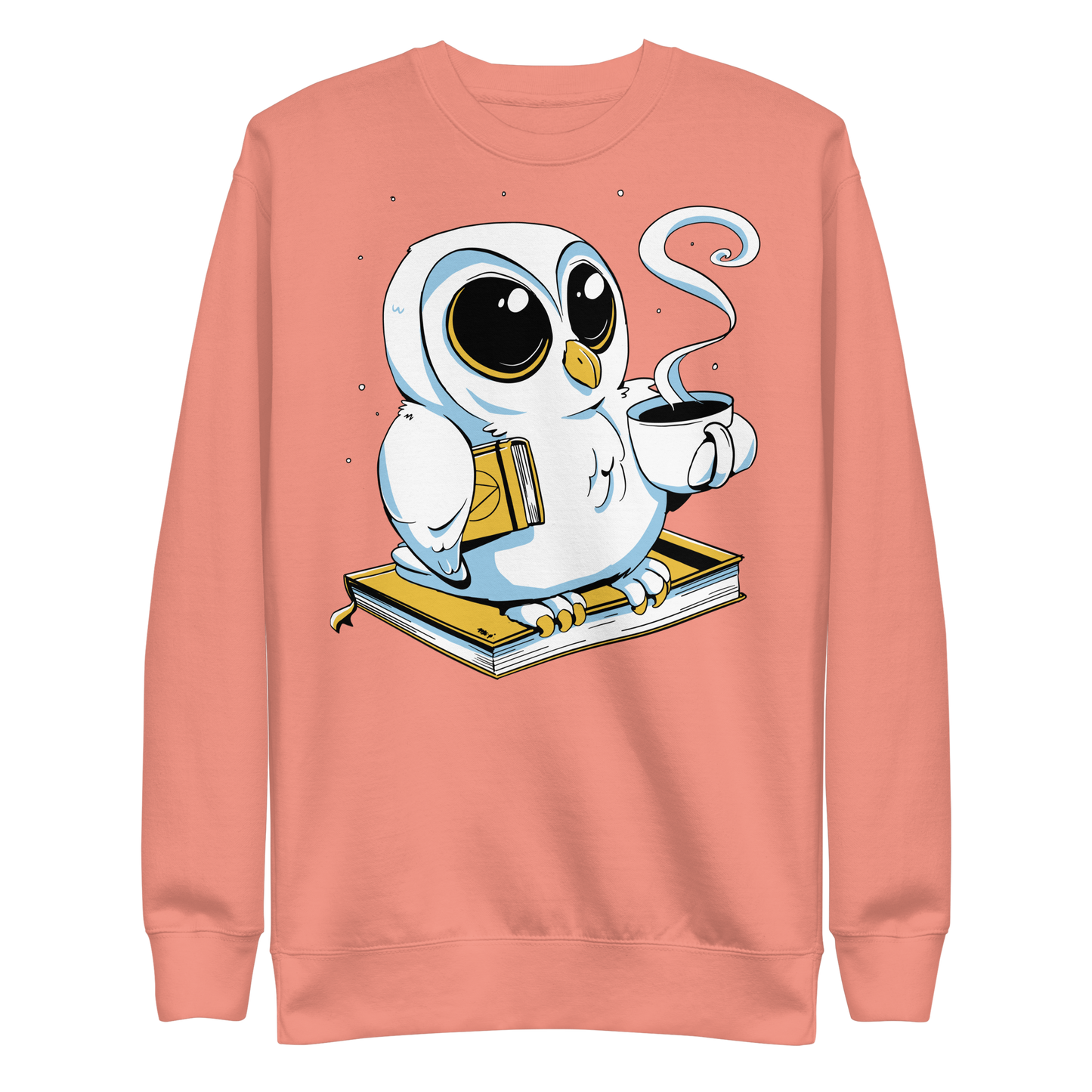 Owl with biooks and coffee | Unisex Premium Sweatshirt