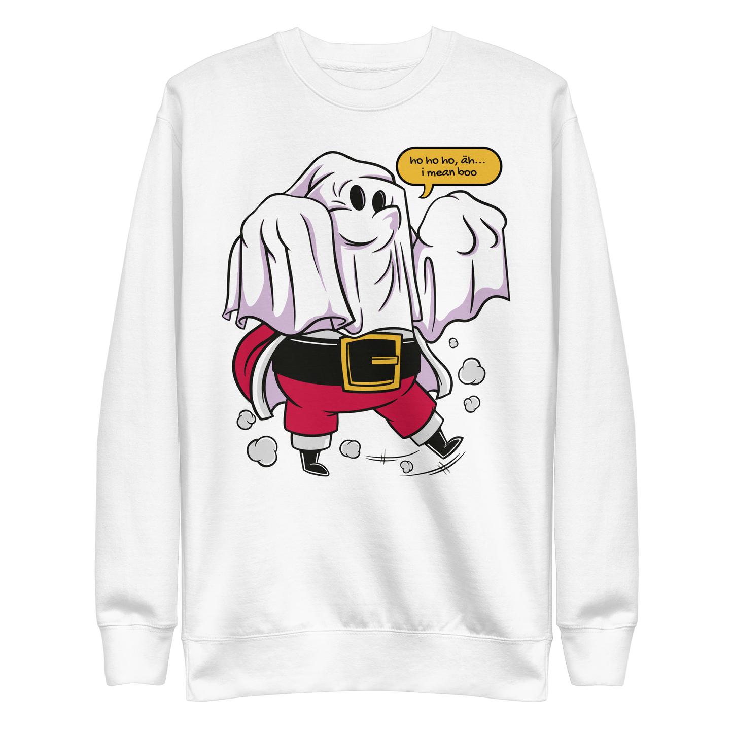 Santa claus wearing a ghost costume and saying "Ho ho ho, I mean boo" | Unisex Premium Sweatshirt