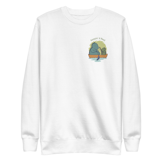 Cute dinosaur dad fishing cartoon | Unisex Premium Sweatshirt - F&B