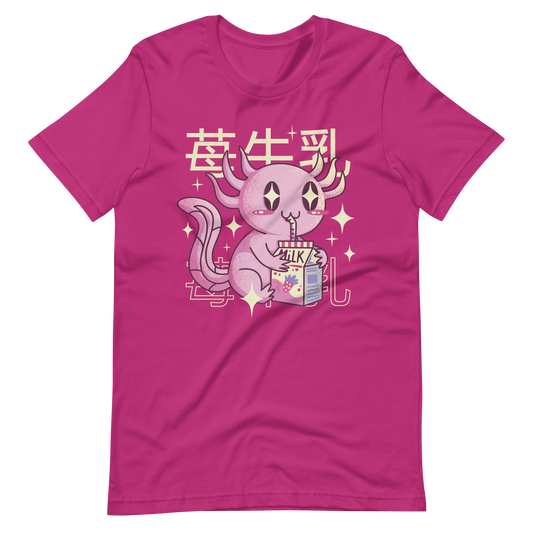 Kawaii axolotl and strawberry milk | Unisex t-shirt