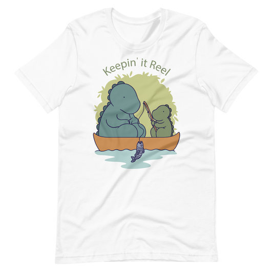 Cute dinosaur dad fishing cartoon | Unisex t-shirt