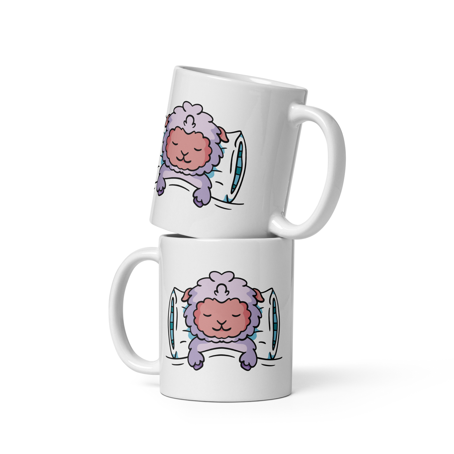 Sheep sleeping in bed | White glossy mug