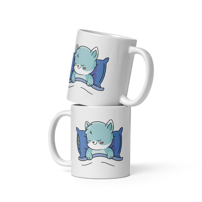 Cute sleeping cat cartoon | White glossy mug