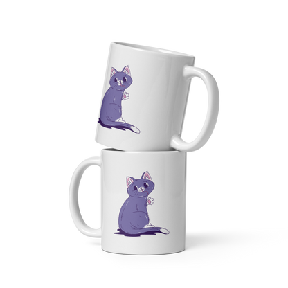 Purple cat eating mouse | White glossy mug