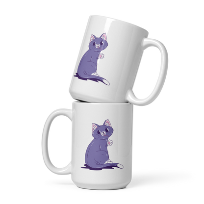 Purple cat eating mouse | White glossy mug