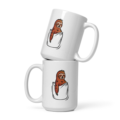 Sloth in a pocket color | White glossy mug