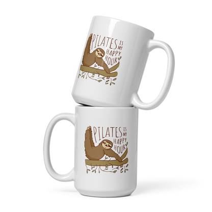 Lovely pilates sloth animal quote | White glossy mug