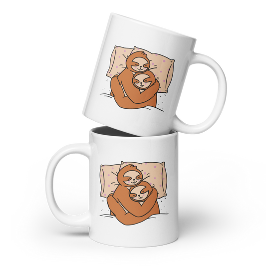 Sloths sleeping on bed | White glossy mug