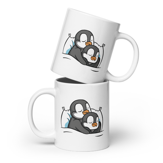 Penguin couple sleeping | White glossy mug