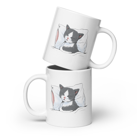 Sleep shirt cat | White glossy mug