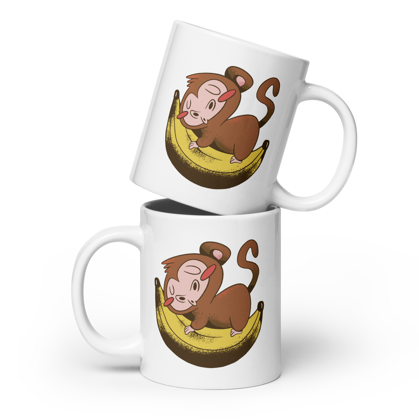 Monkey sleeping on banana | White glossy mug
