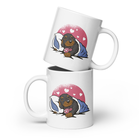Sleepy Dachshund Dog | White glossy mug
