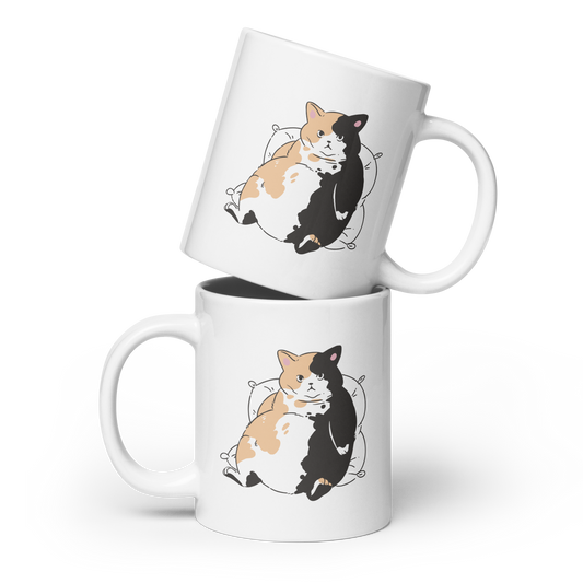 Fat cat resting | White glossy mug