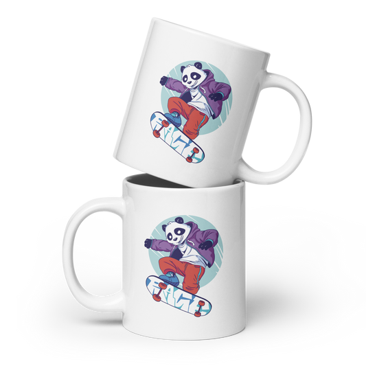 Panda skateboarding | White glossy mug