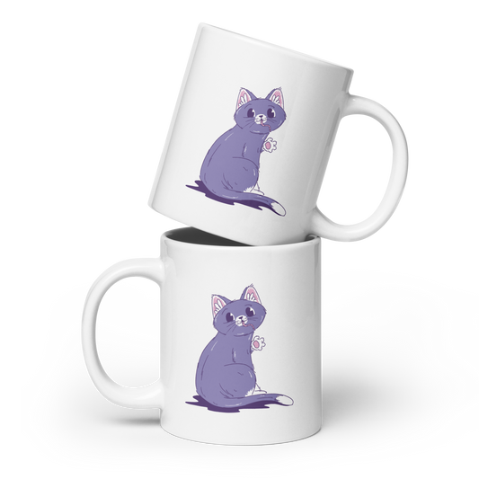 Purple cat eating mouse | White glossy mug