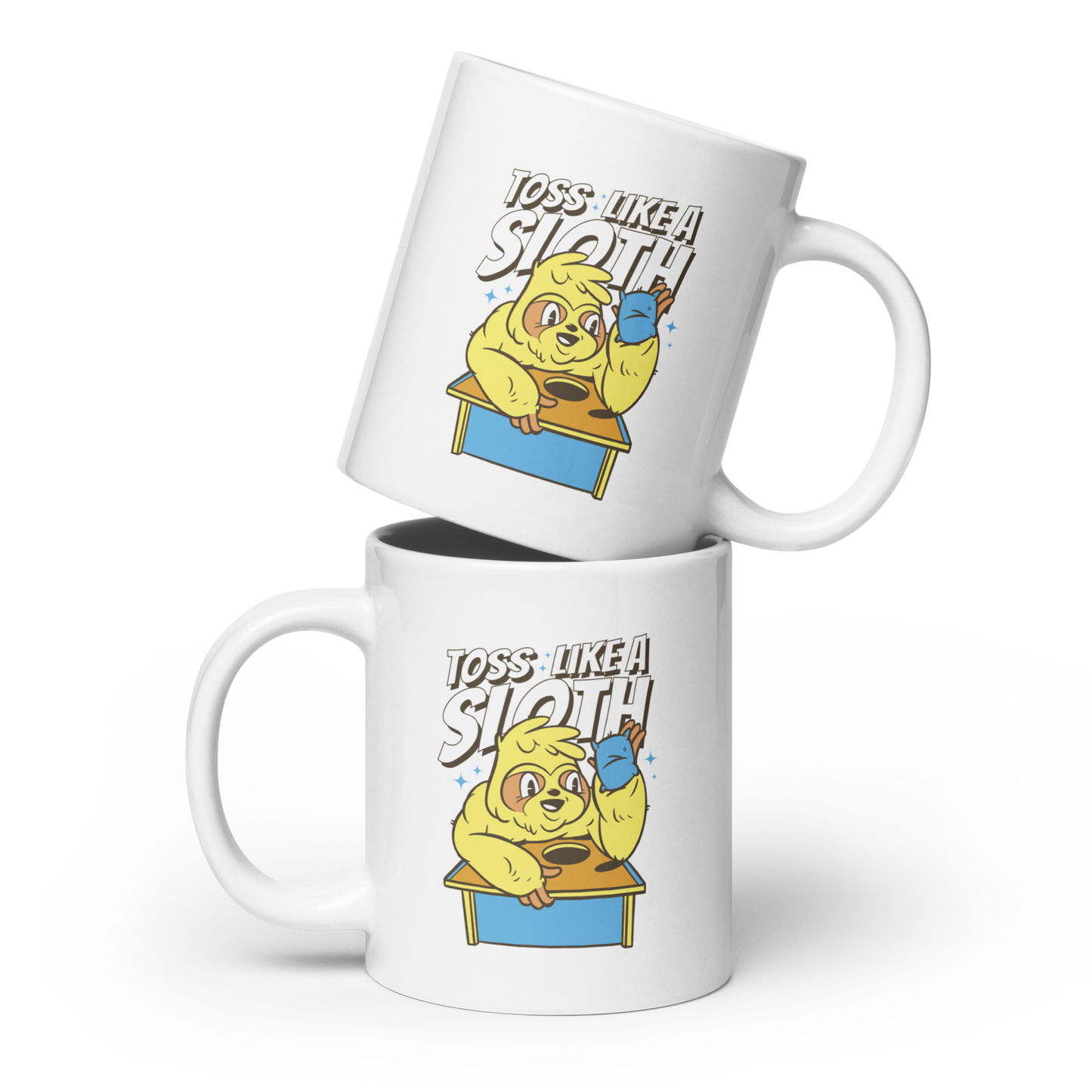 cornhole-sloth-t-shirt-design | White glossy mug