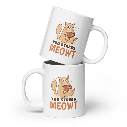 Stressed cat pun | White glossy mug