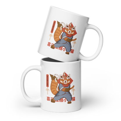 Red panda ninja martial arts | White glossy mug