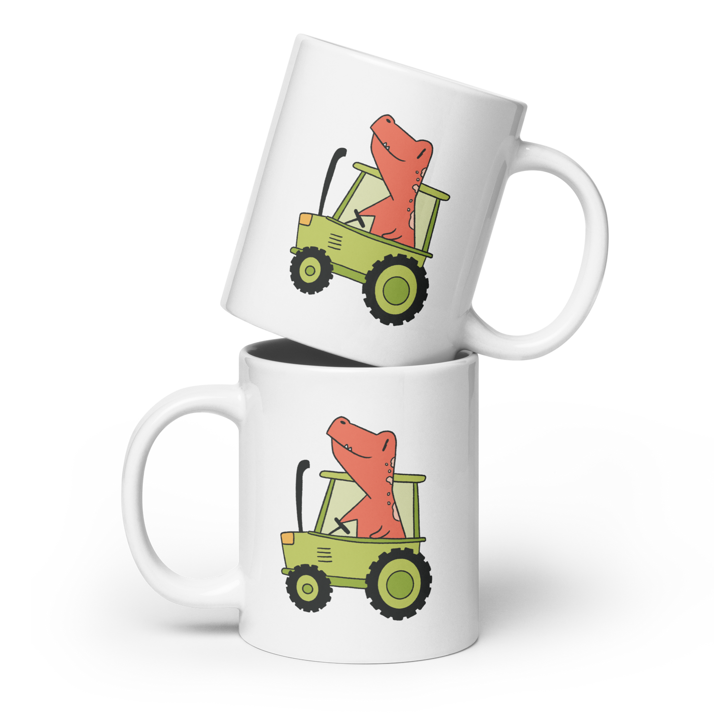 dinosaur tractor | White glossy mug