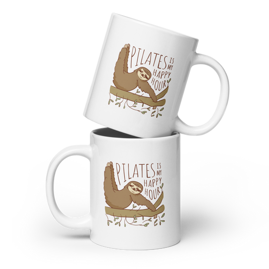 Lovely pilates sloth animal quote | White glossy mug