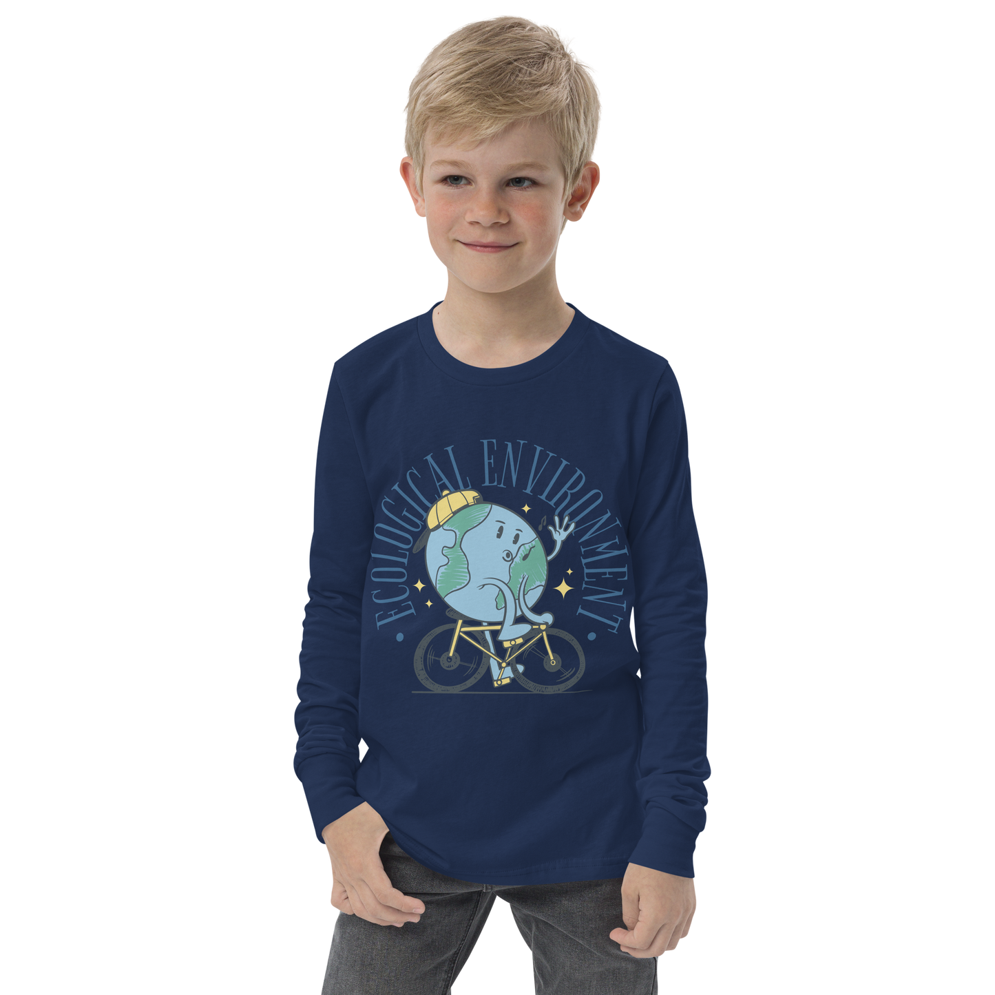 Planet Earth riding bicycle | Youth Long Sleeve Tee