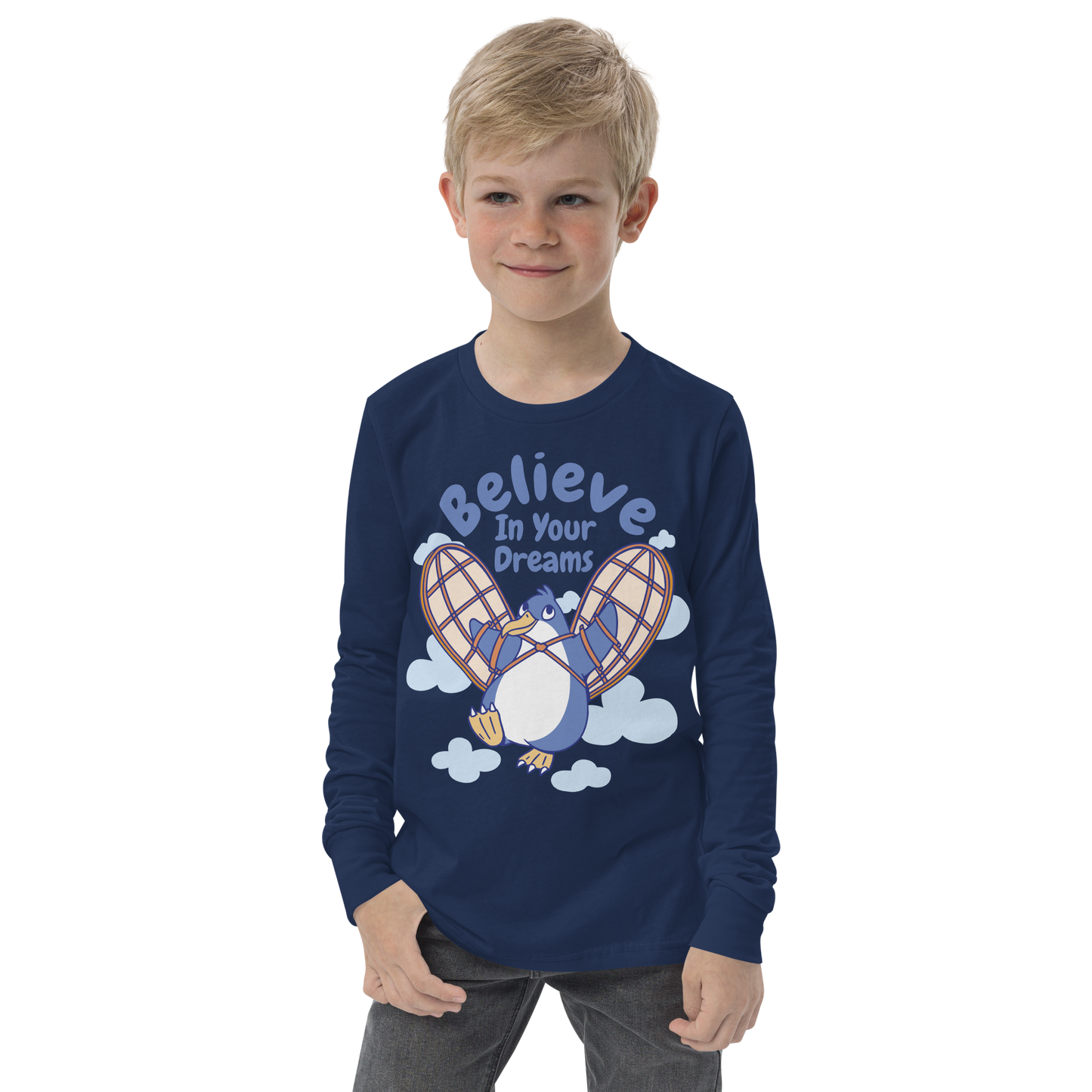 Believe in your dreams funny penguin | Youth Long Sleeve Tee