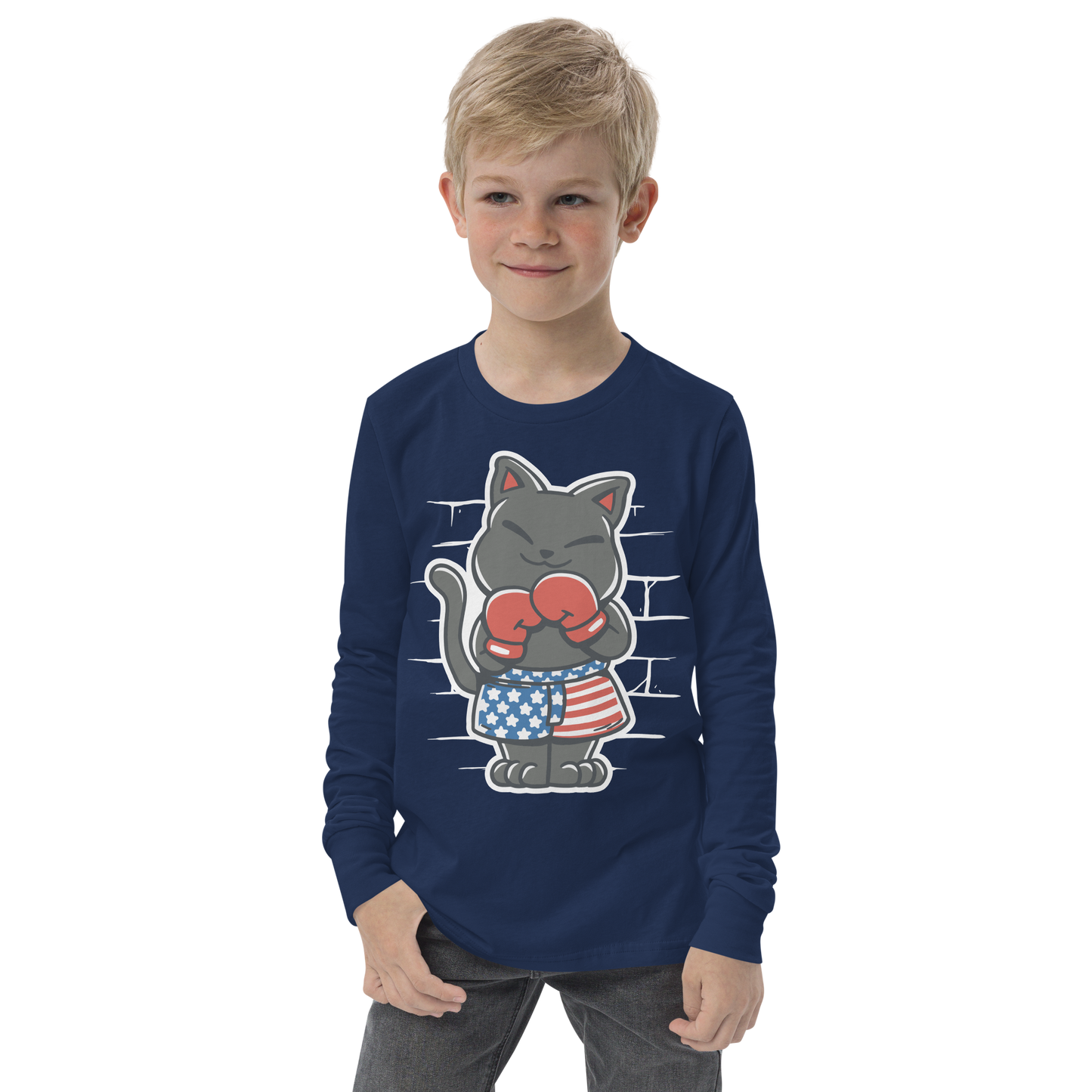 USA boxer cat | Youth Long Sleeve Tee