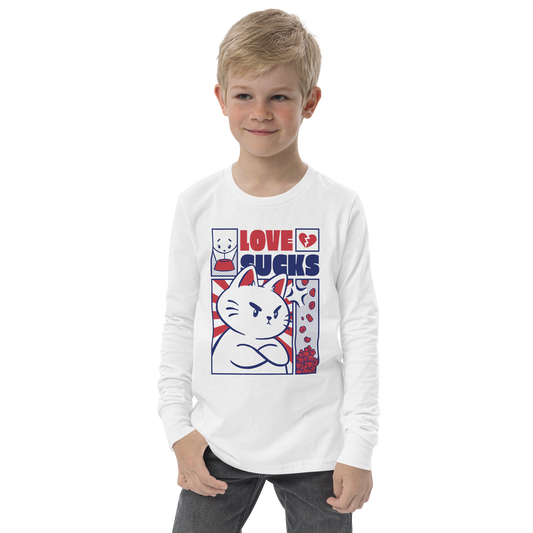 Angry cat anti valentines day | Youth Long Sleeve Tee