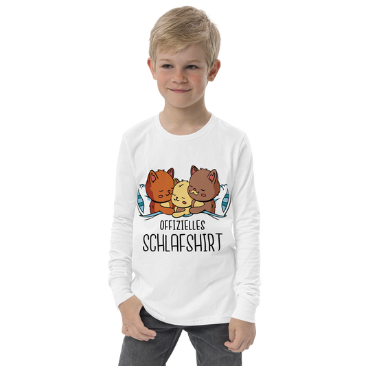 Cat family sleeping on bed | Youth Long Sleeve Tee